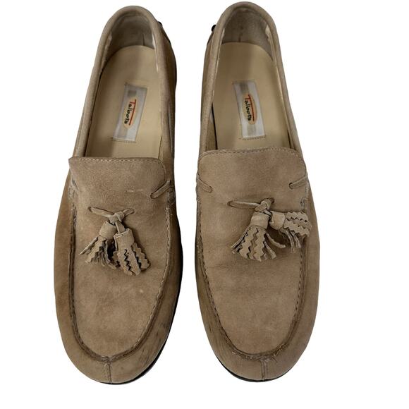 VTG Talbots Leather Tassel Loafers Women 7.5 Tan Fringe Stud Heels Comfort Shoes - Picture 1 of 16